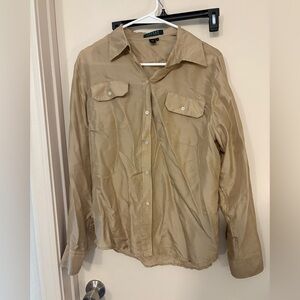 Lauren Ralph Lauren Tan Blouse 100% silk size 10